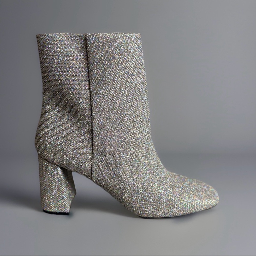 Sugar Element Women's Heeled Ankle Boots Pewter Sparkle Fabric US Size 6 Medium